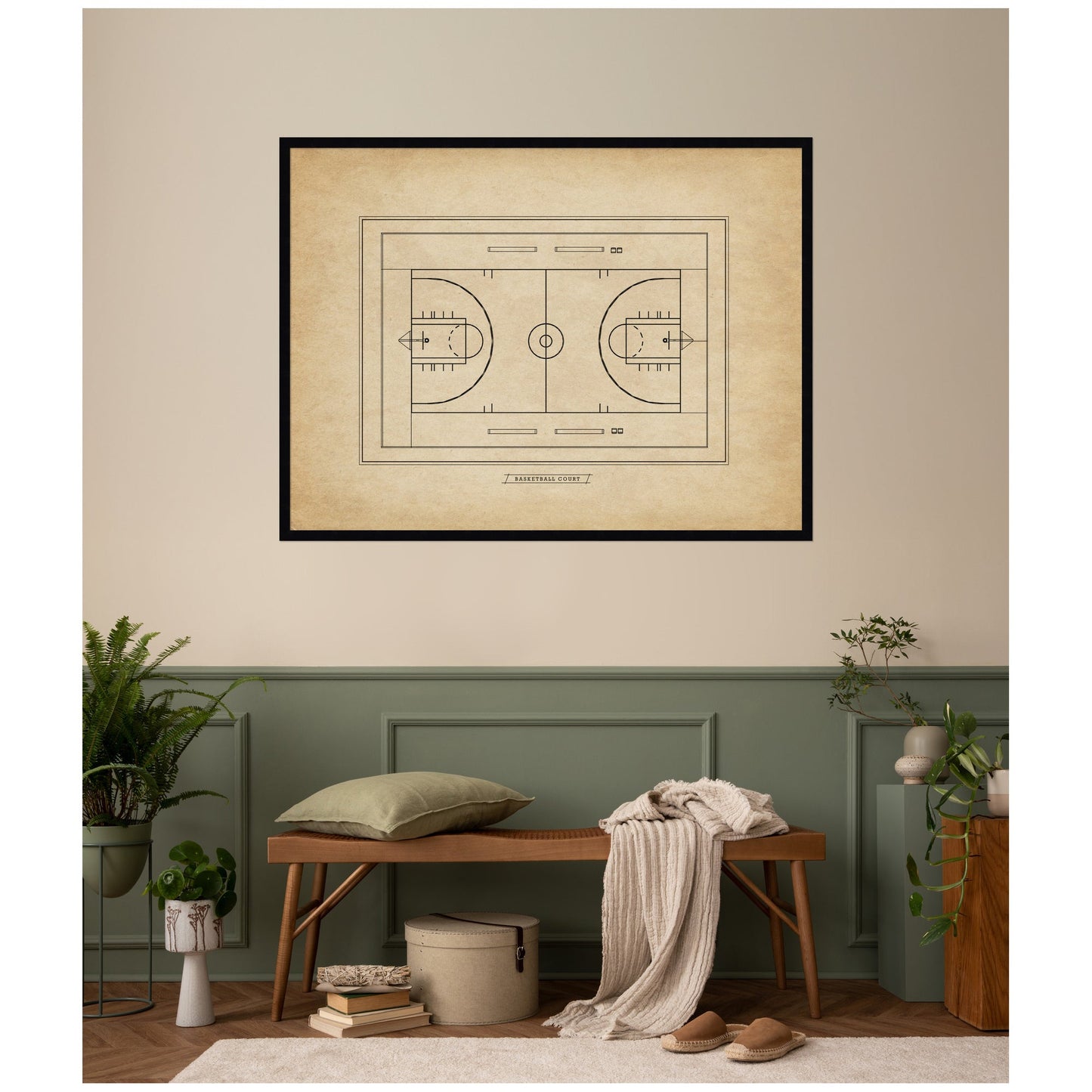 Vintage Basketball Court Diagram Framed Wall Art
