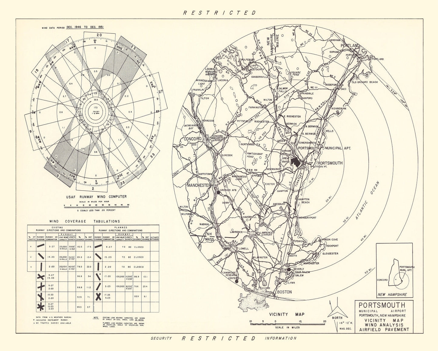 Vintage Map of Portsmouth Municipal Airport Vicinity, New Hampshire, 1951