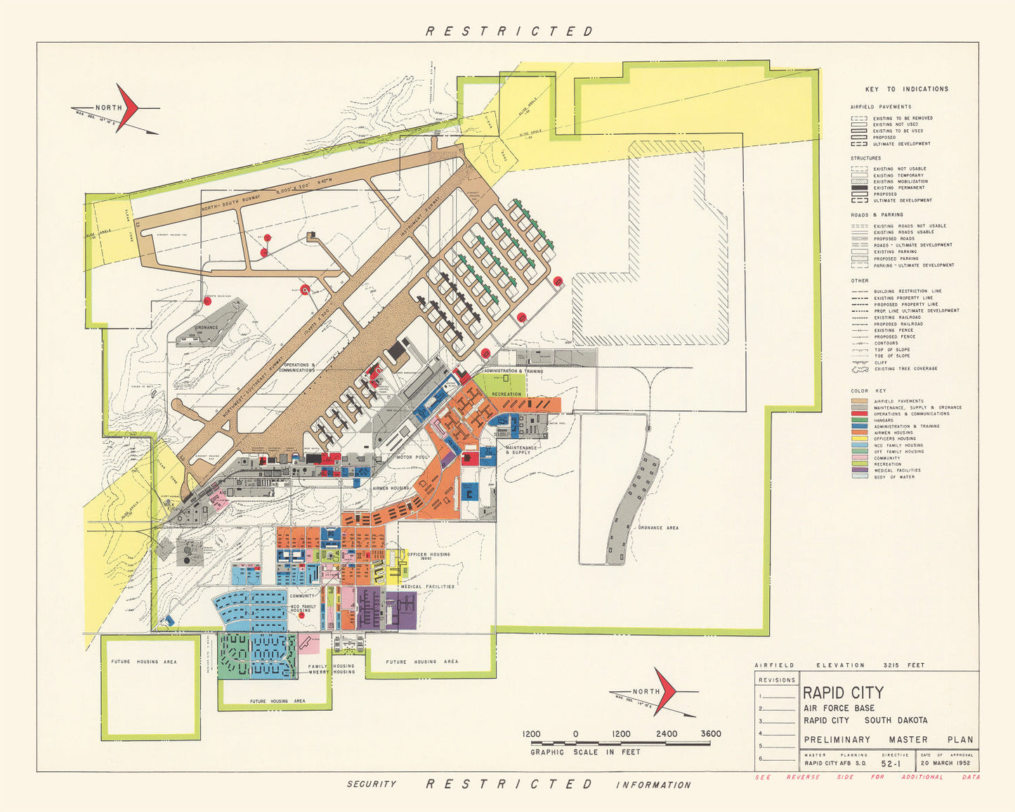 Vintage Map of Rapid City Air Force Base, South Dakota, 1952