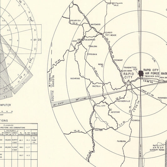 Vintage Map of Rapid City Air Force Base, South Dakota, 1952