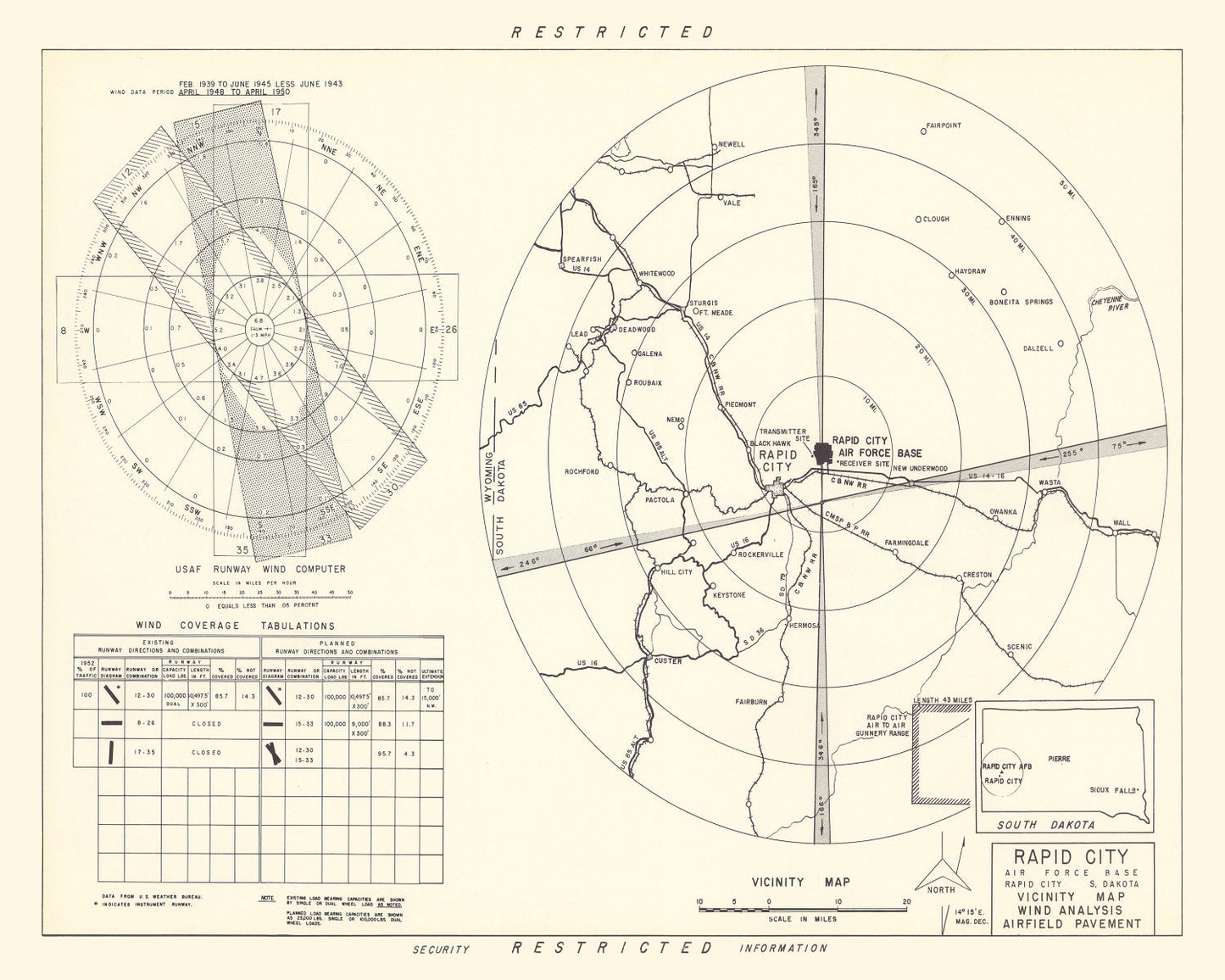 Vintage Map of Rapid City Air Force Base, South Dakota, 1952