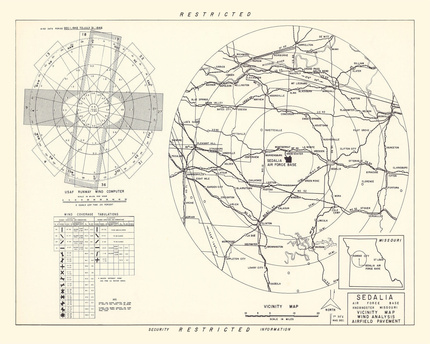 Vintage Map of Knob Noster, Missouri, 1951