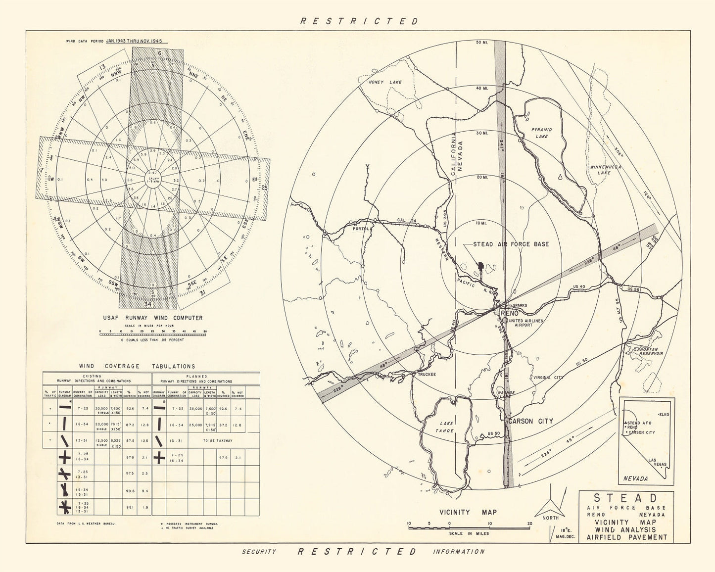 Vintage Map of Reno, Washoe County, Nevada, 1952