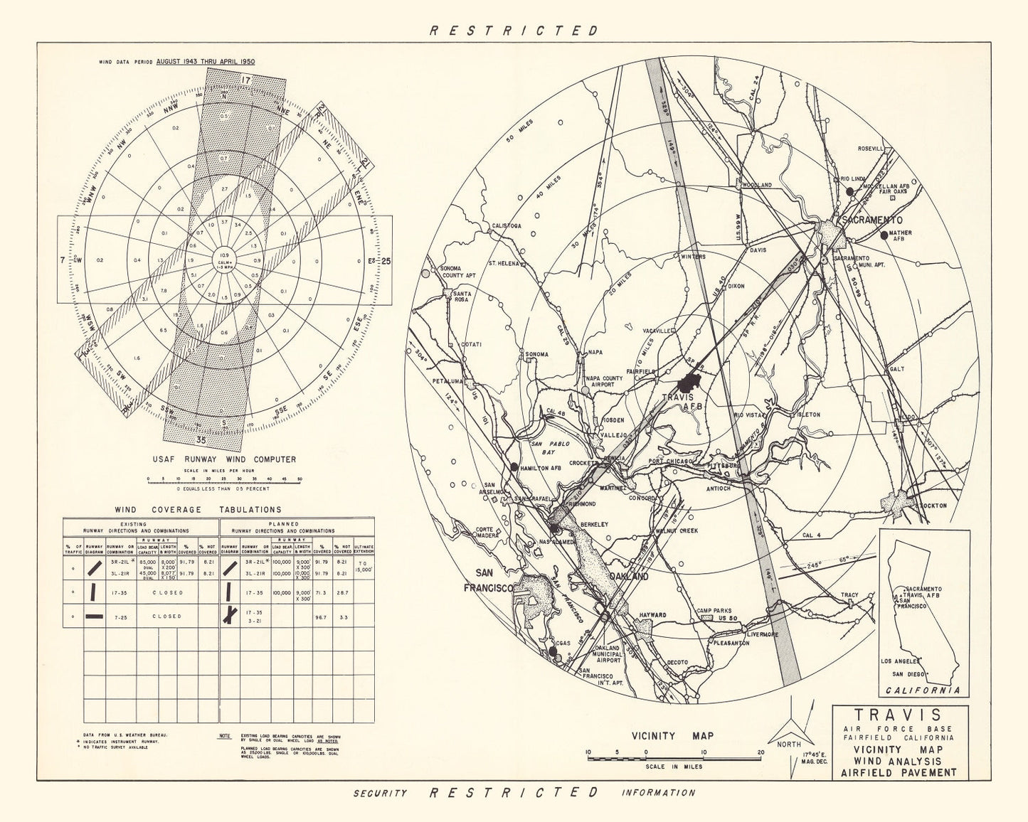 Vintage Map of Travis Air Force Base Vicinity, 1951
