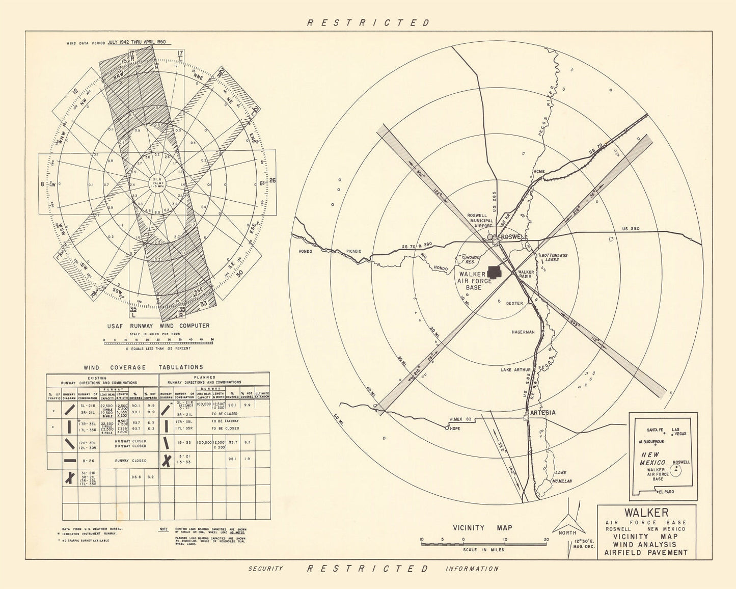 Vintage Map of Walker Air Force Base Vicinity, 1951