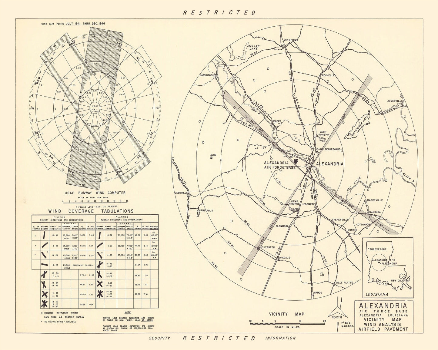 Vintage Map of Alexandria Air Force Base Vicinity, 1952