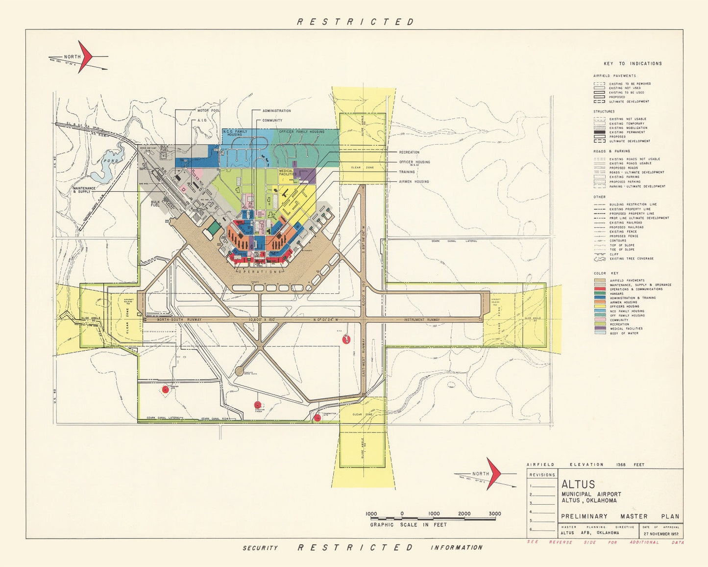 Vintage Map of Altus Municipal Airport, Oklahoma, 1952