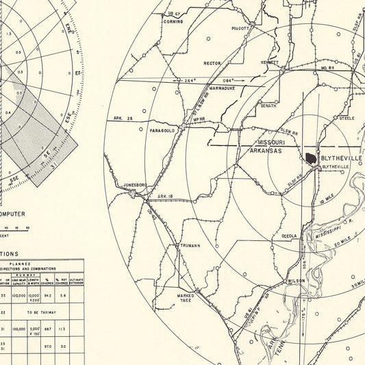 Vintage Map of Blytheville Municipal Airport Vicinity, Arkansas, 1952