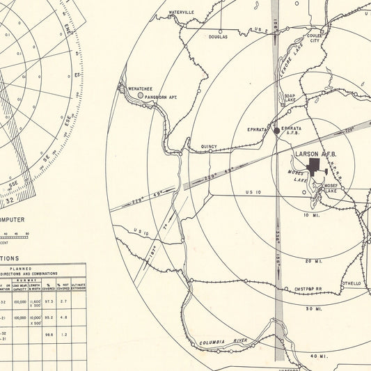 Vintage Map of Larson Air Force Base Vicinity, Washington, 1951