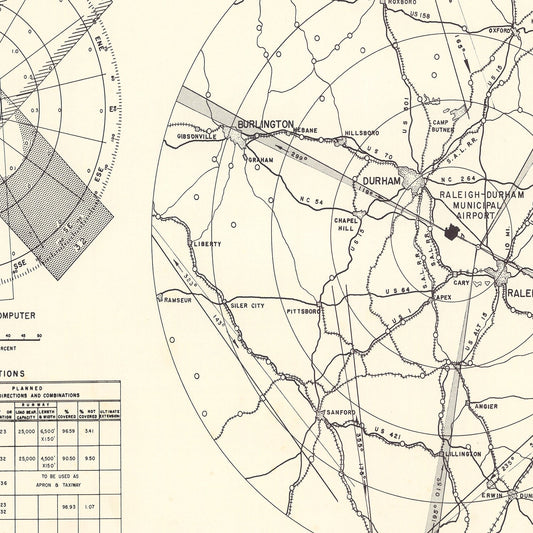 Vintage Map of Raleigh-Durham Municipal Airport, North Carolina, 1952