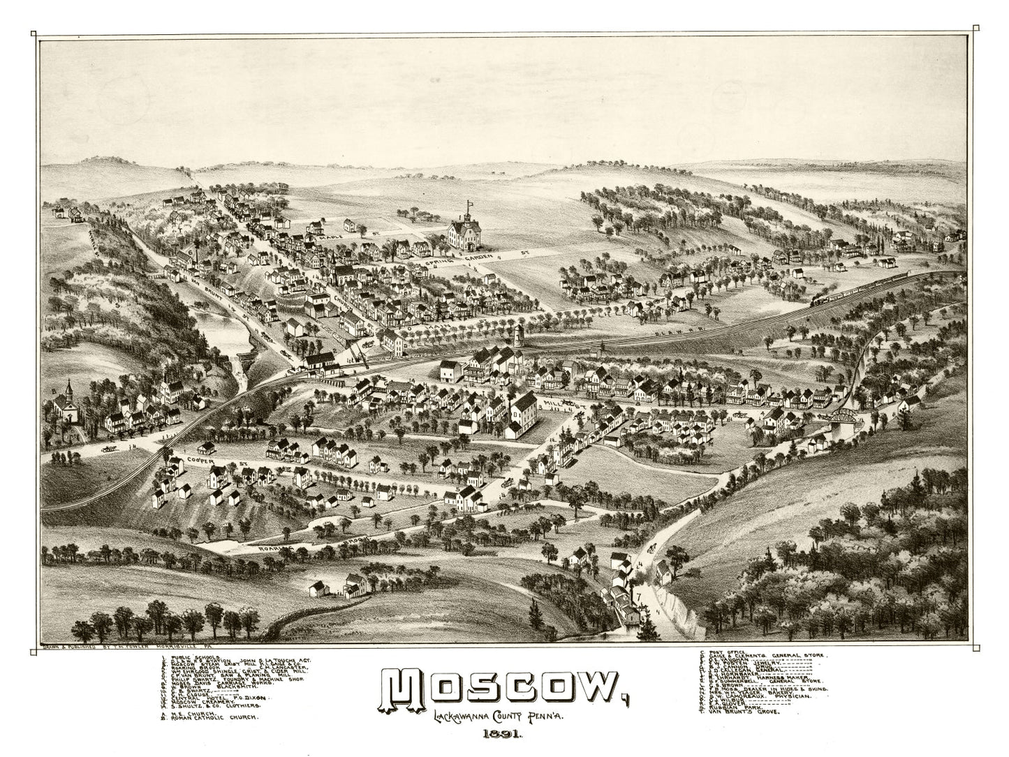 Vintage Map of Moscow, Pennsylvania, 1891