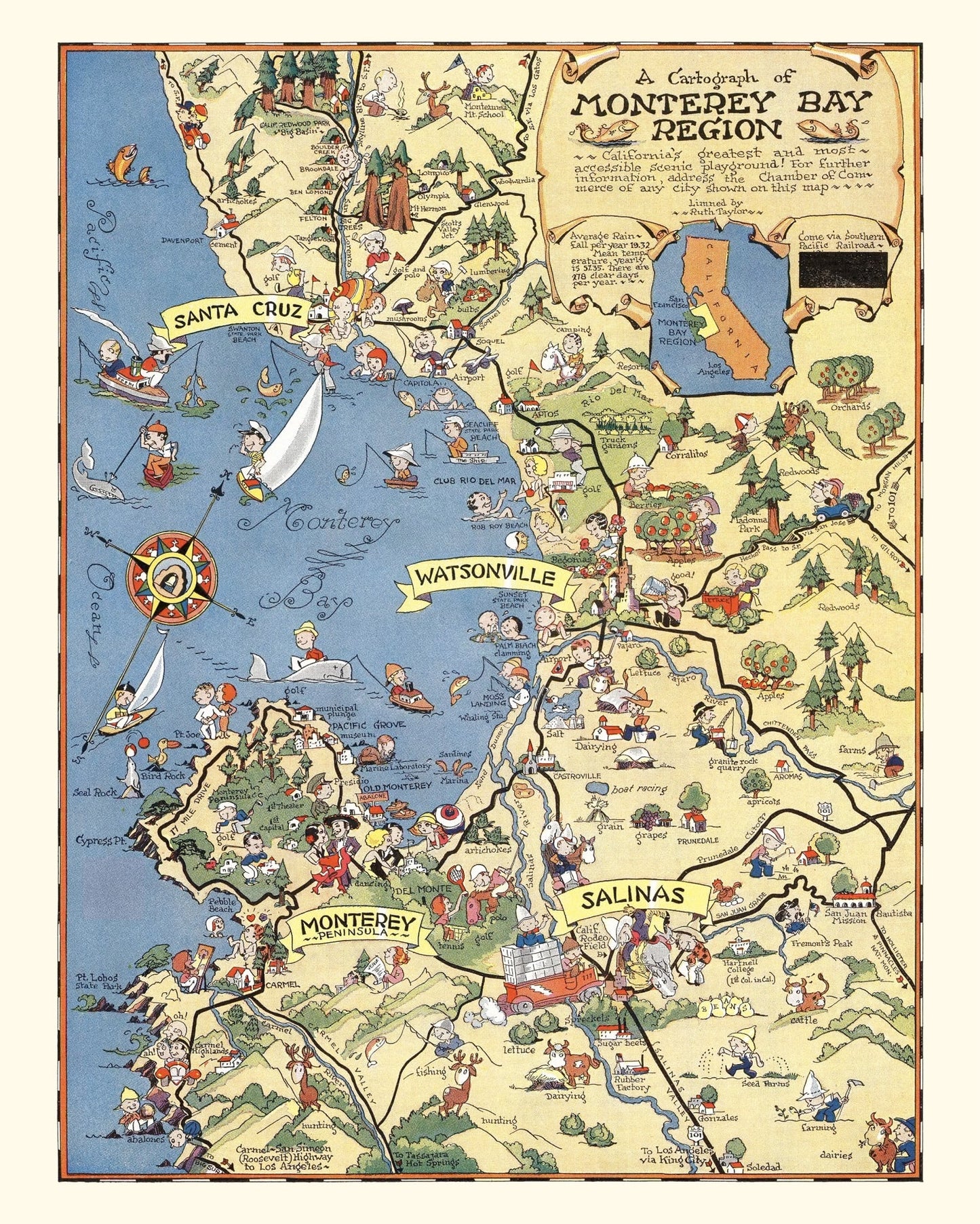 Vintage Map of Monterey County, California, 1932
