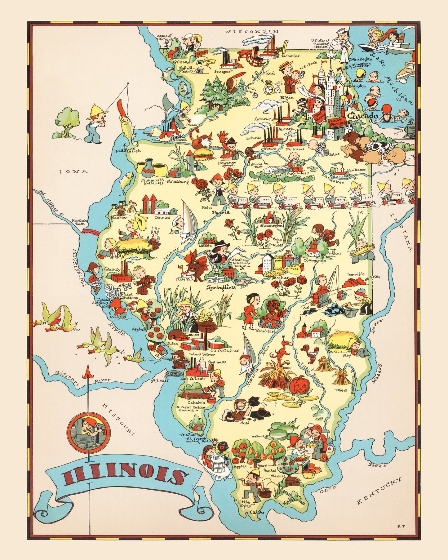 Vintage Map of Illinois, 1935