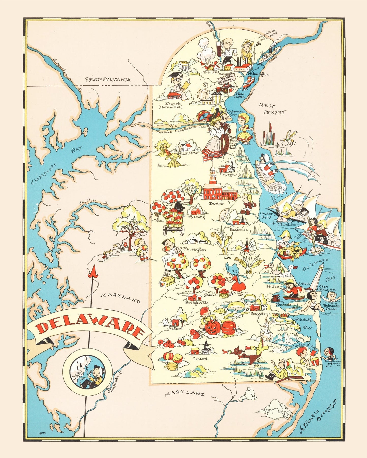 Vintage Map of Delaware, 1935
