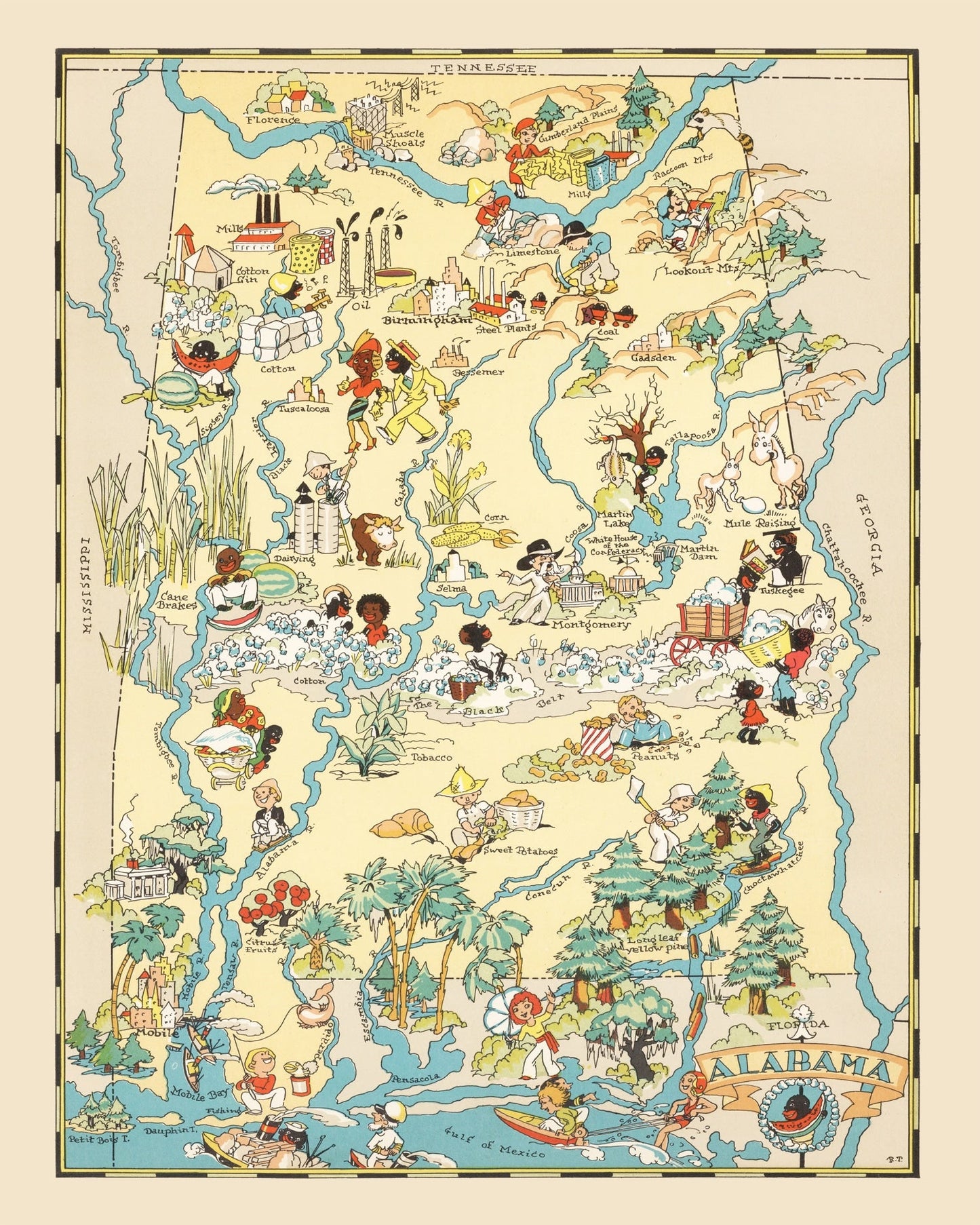 Vintage Map of Alabama, 1935 - Portrait