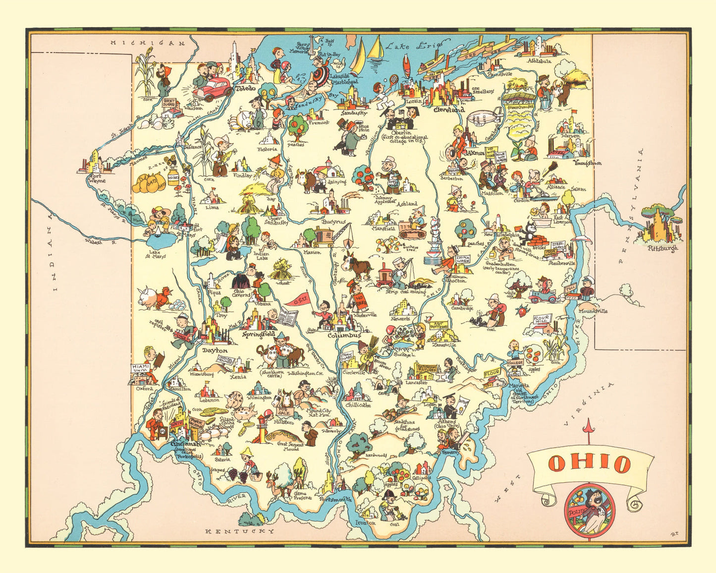 Vintage Map of Ohio, 1935