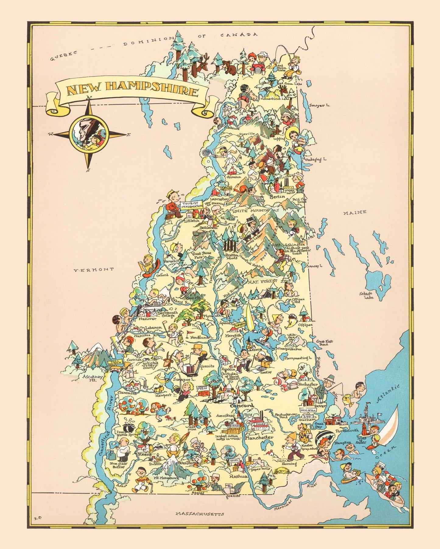 Vintage Map of New Hampshire, 1935