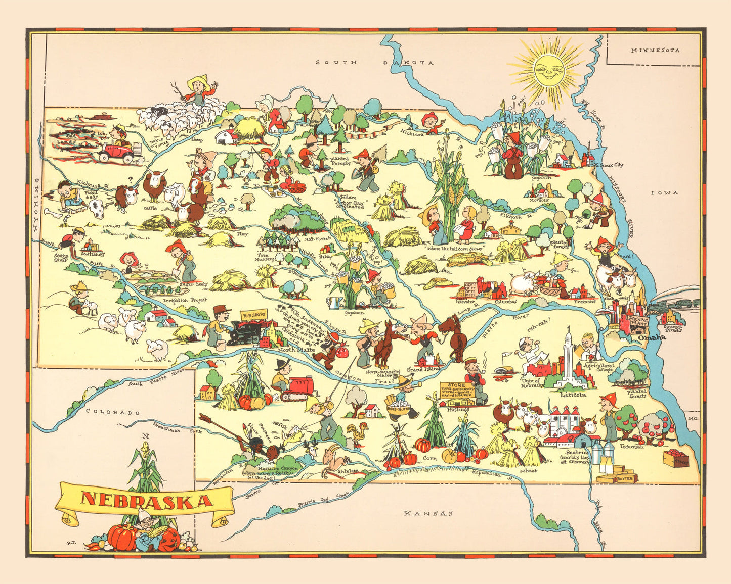 Vintage Map of Nebraska, 1935