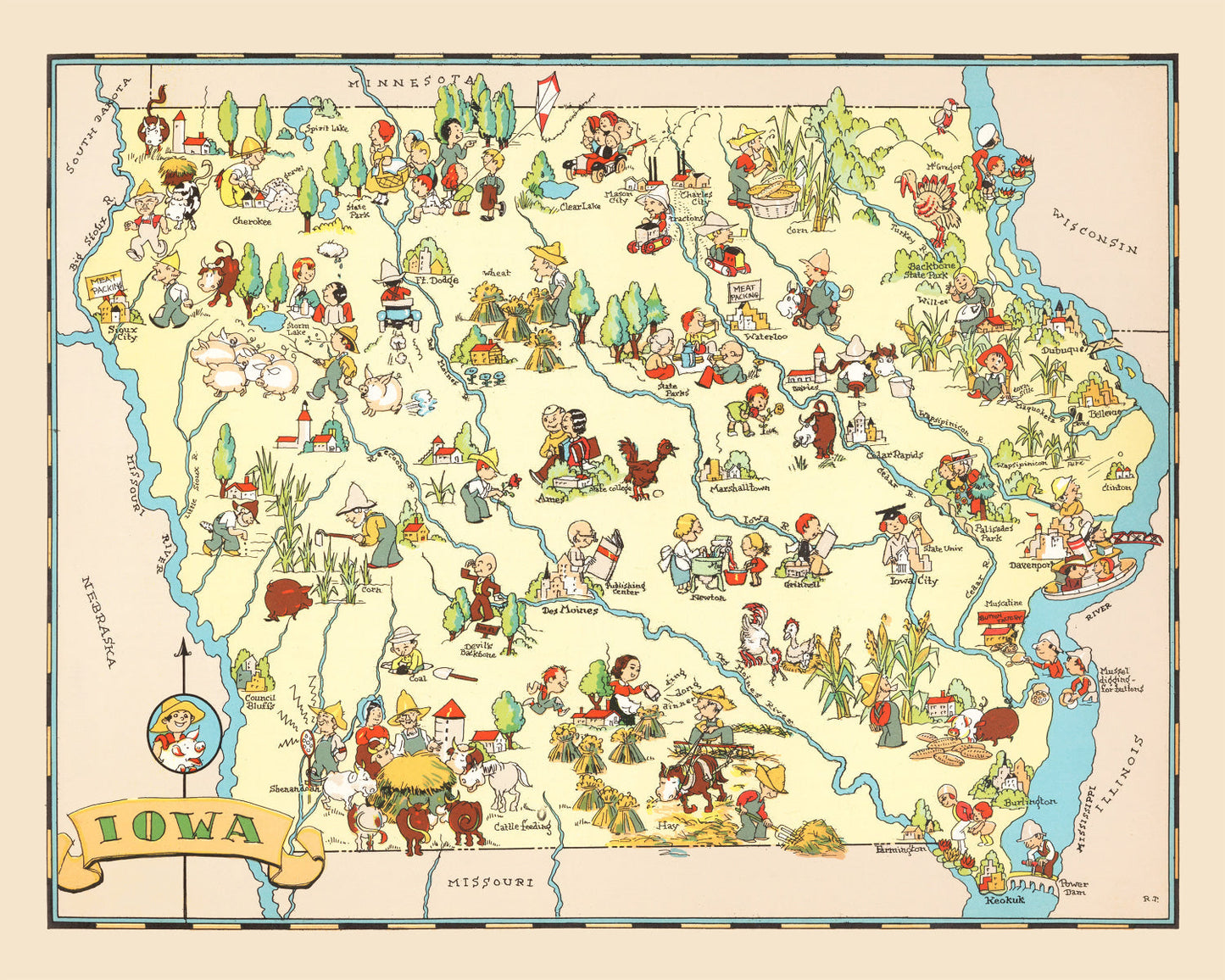 Vintage Map of Iowa, 1935