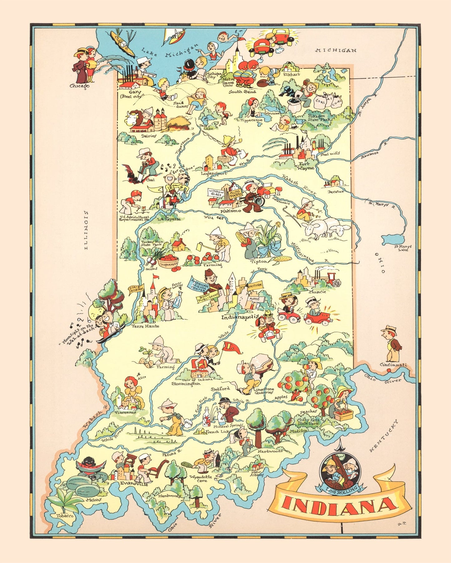 Vintage Map of Indiana, 1935
