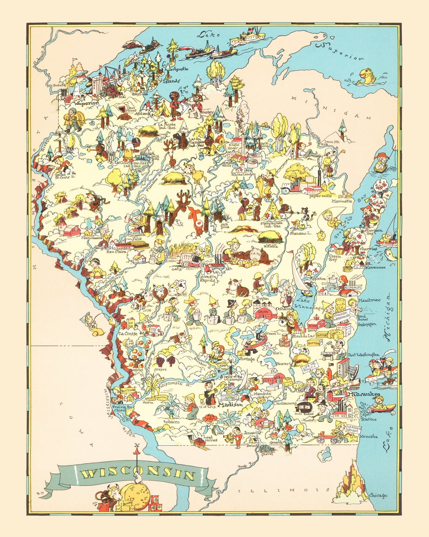Vintage Map of Wisconsin, 1935