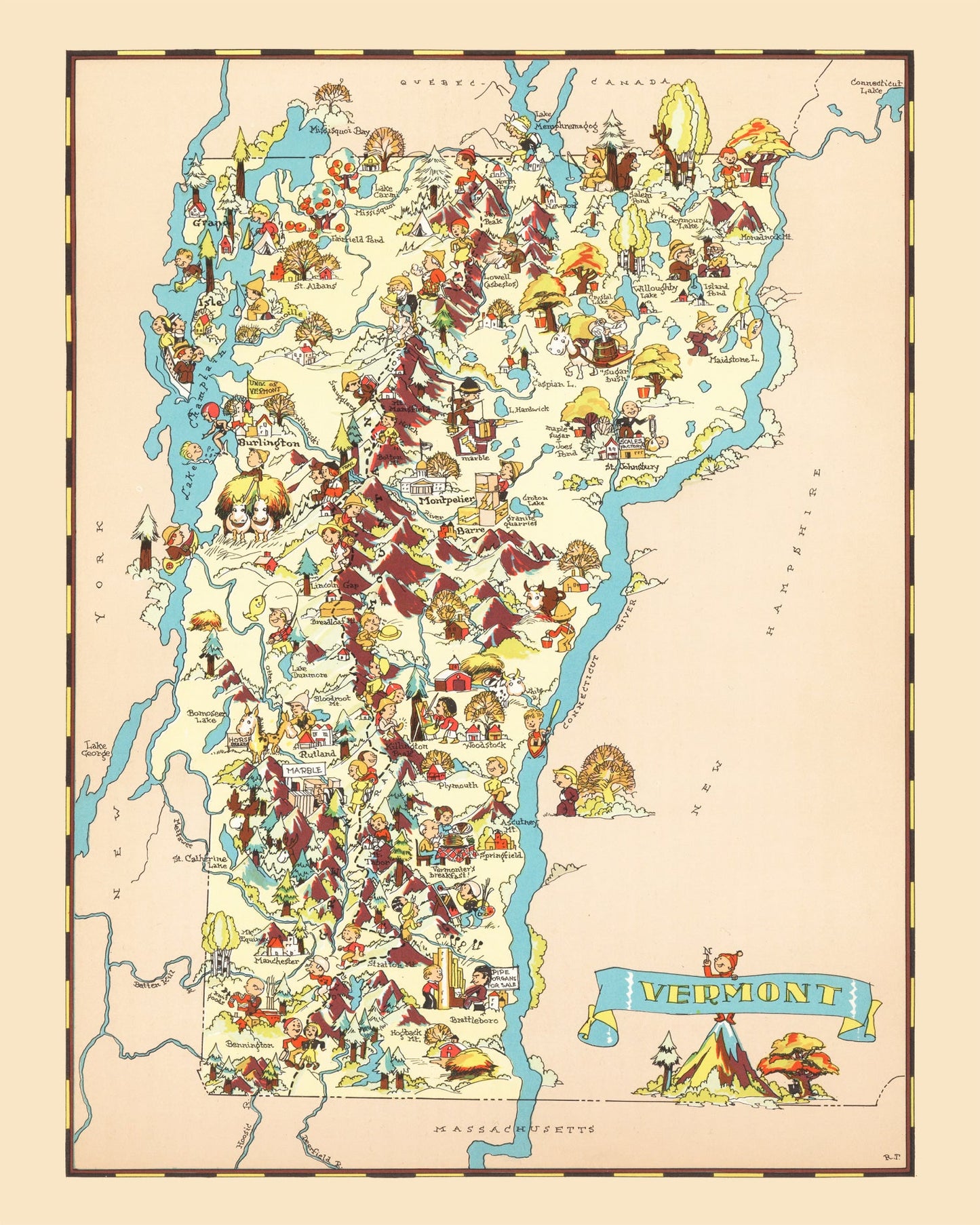 Vintage Map of Vermont, 1935