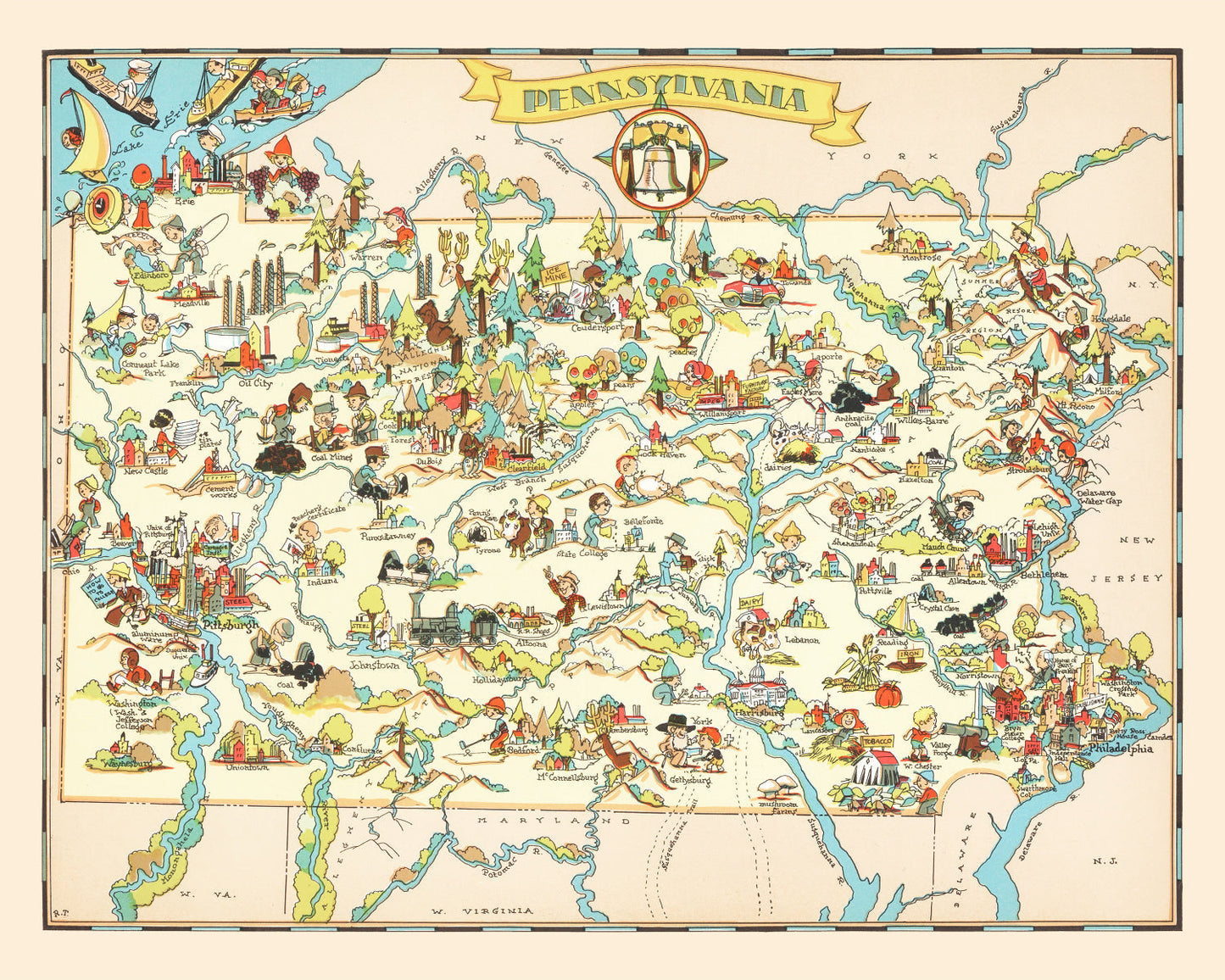 Vintage Map of Pennsylvania, 1935