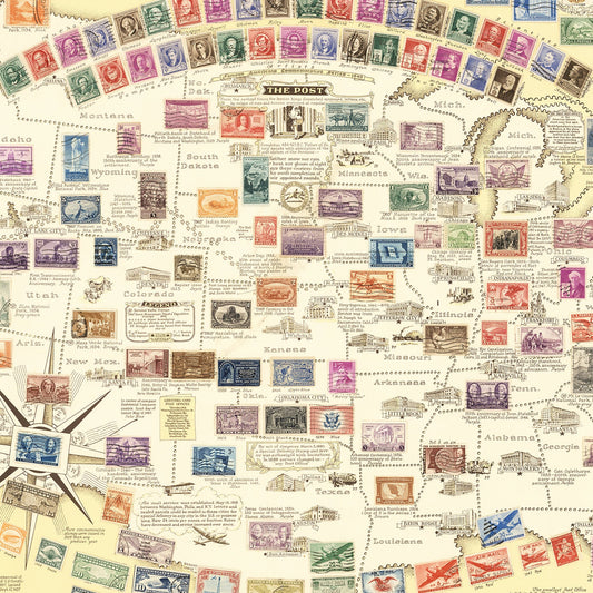 Vintage United States Map of Stamps, 1947