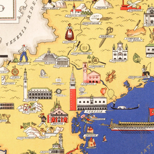 Vintage Map of Veneto, Italy, 1938