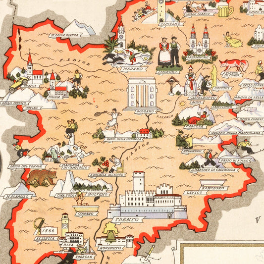 Vintage Map of Trentino-Alto Adige, Italy, 1938