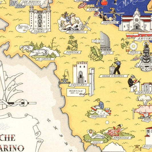 Vintage Map of Marche, Italy, 1938