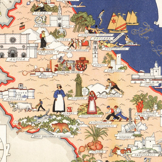 Vintage Map of Abruzzi e Molise, Italy, 1938