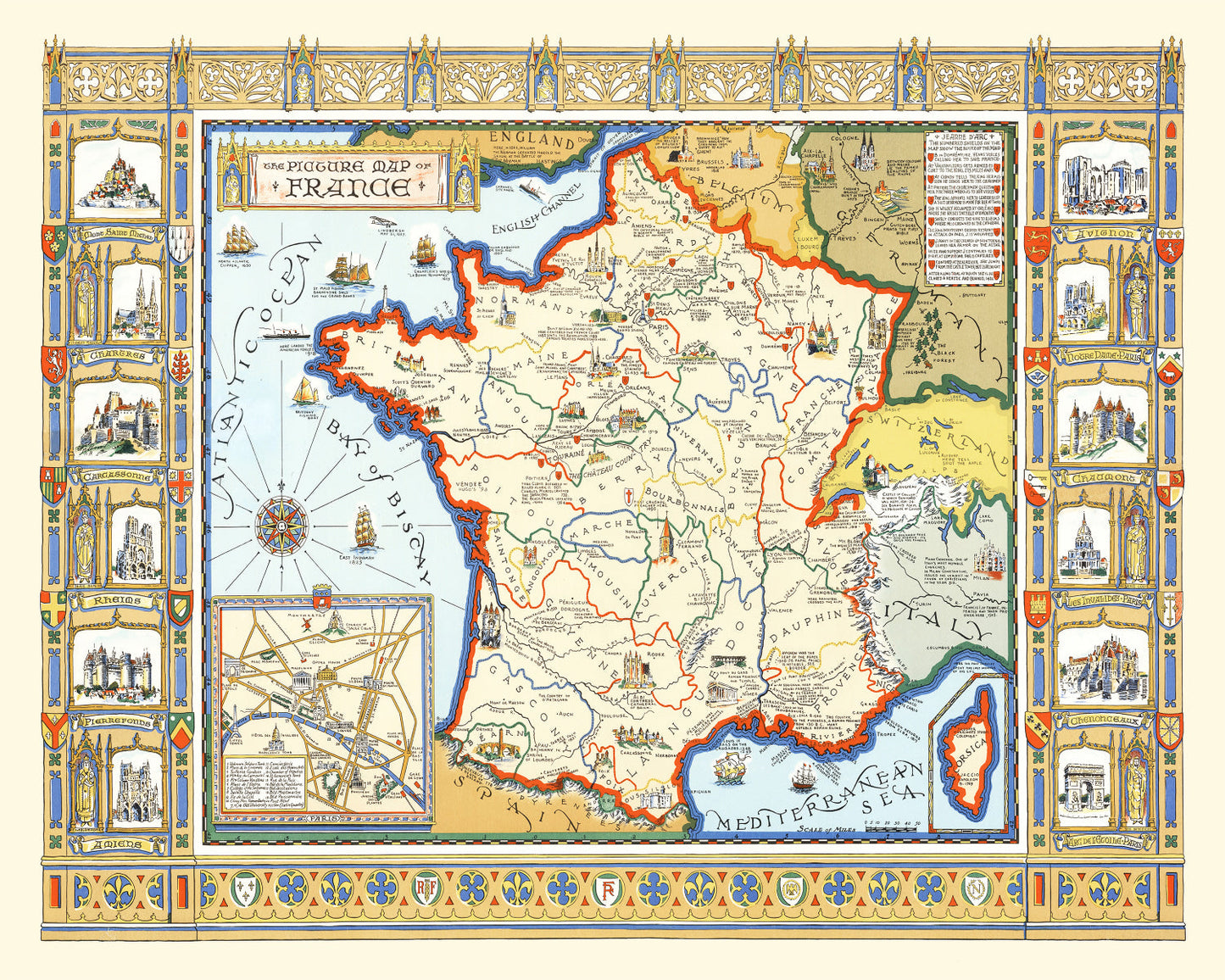 Vintage Map of France, 1929