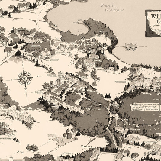 Vintage Map of Wellesley College, Massachusetts, 1943