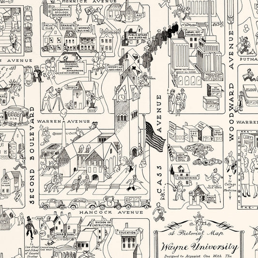 Vintage Map of Wayne University, Michigan 1939