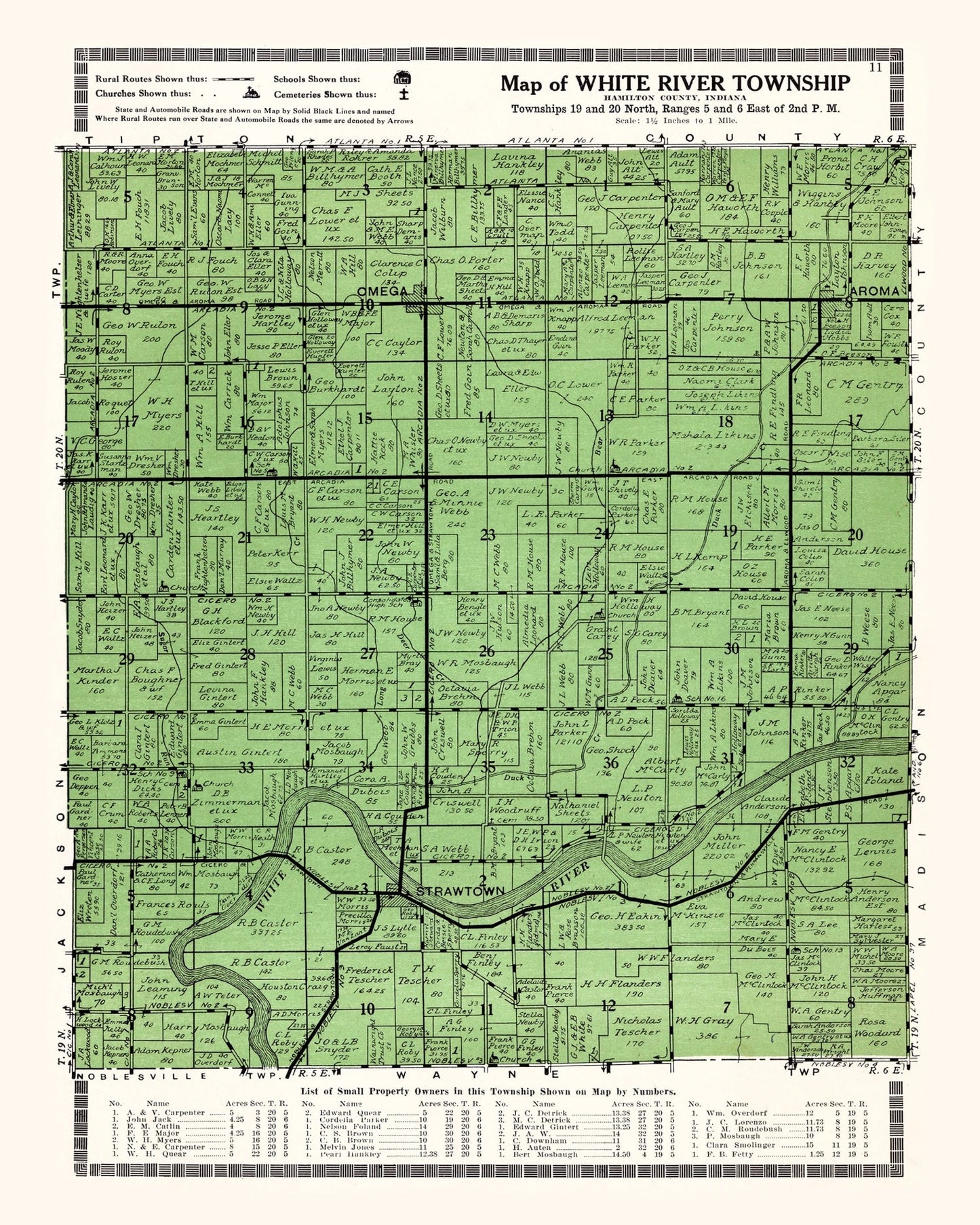 Vintage Map of White River Township, Indiana 1922