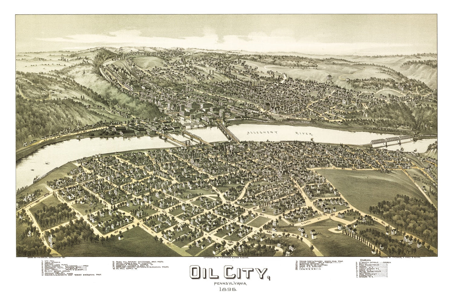 Vintage Map of Oil City, Pennsylvania, 1896