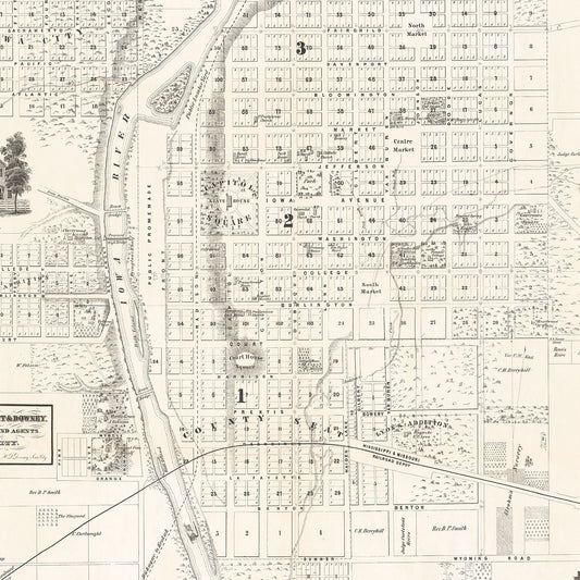 Vintage Map of Iowa City, Iowa, 1854