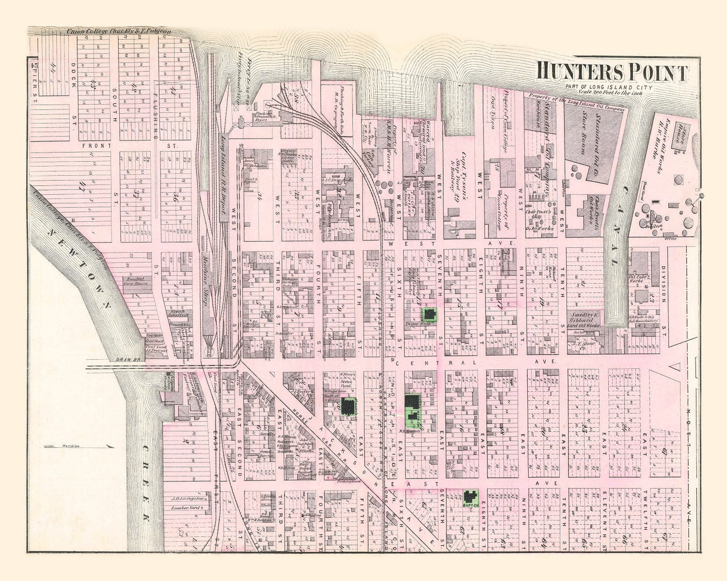 Vintage Map of Hunters Point, Queens, New York, 1873