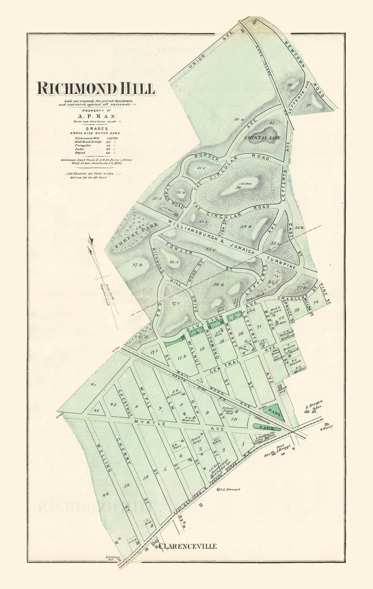 Vintage Map of Richmond Hill, Queens, New York, 1873