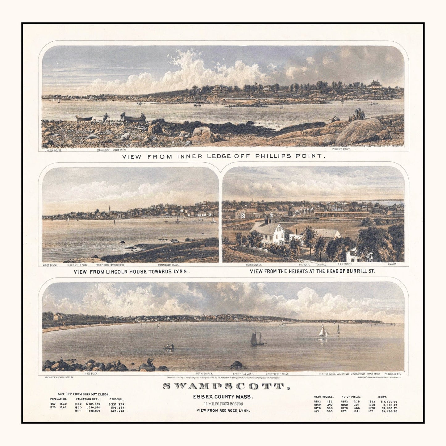 Vintage Map of Swampscott, Massachusetts, 1871