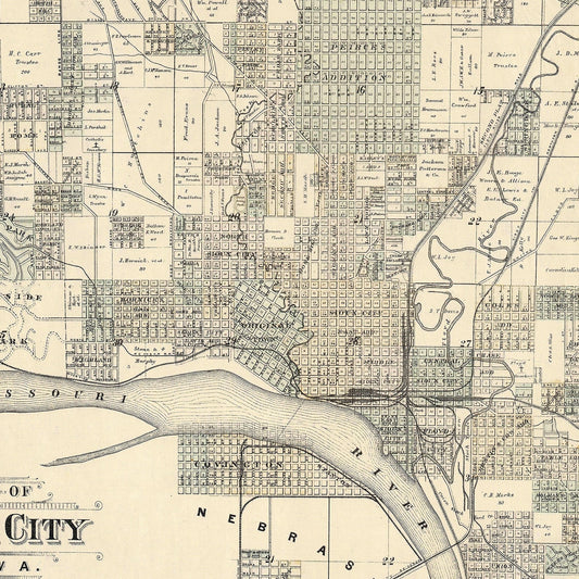 Vintage Map of Sioux City, Iowa, 1893