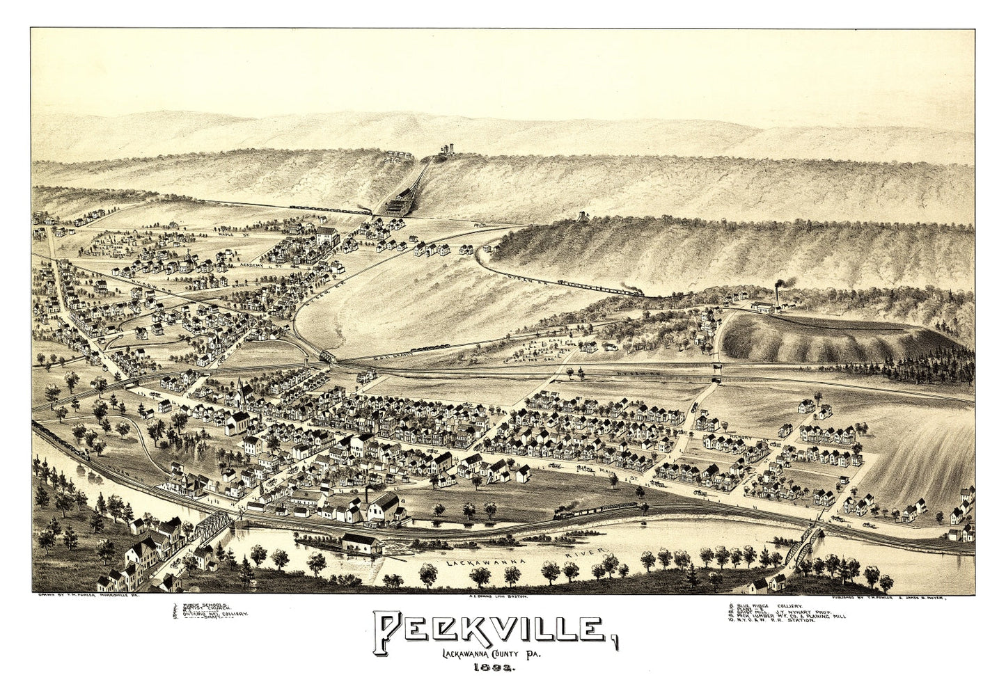Vintage Map of Peckville, Pennsylvania, 1892