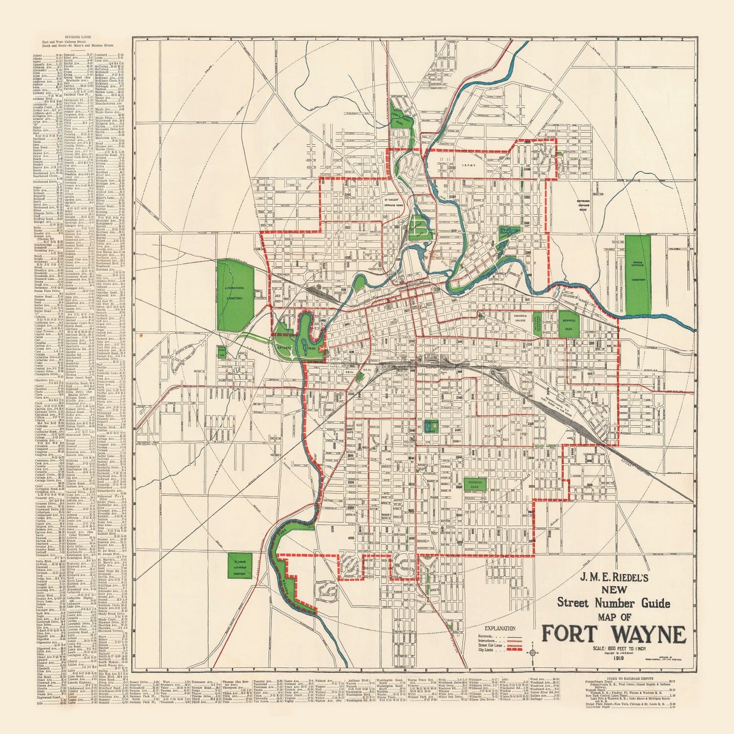 Vintage Map of Fort Wayne, Indiana, 1919
