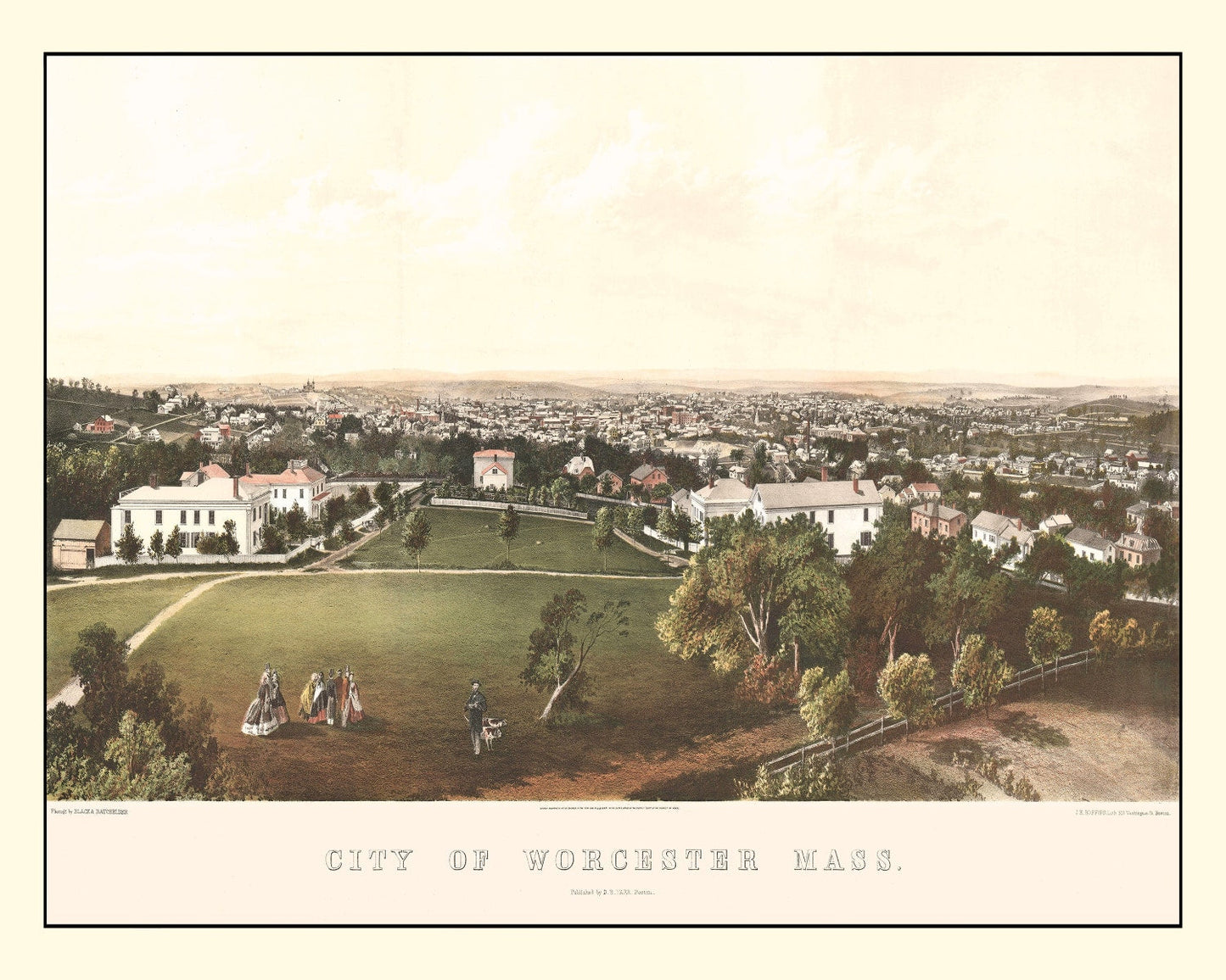 Vintage Map of Worcester, Massachusetts, 1864