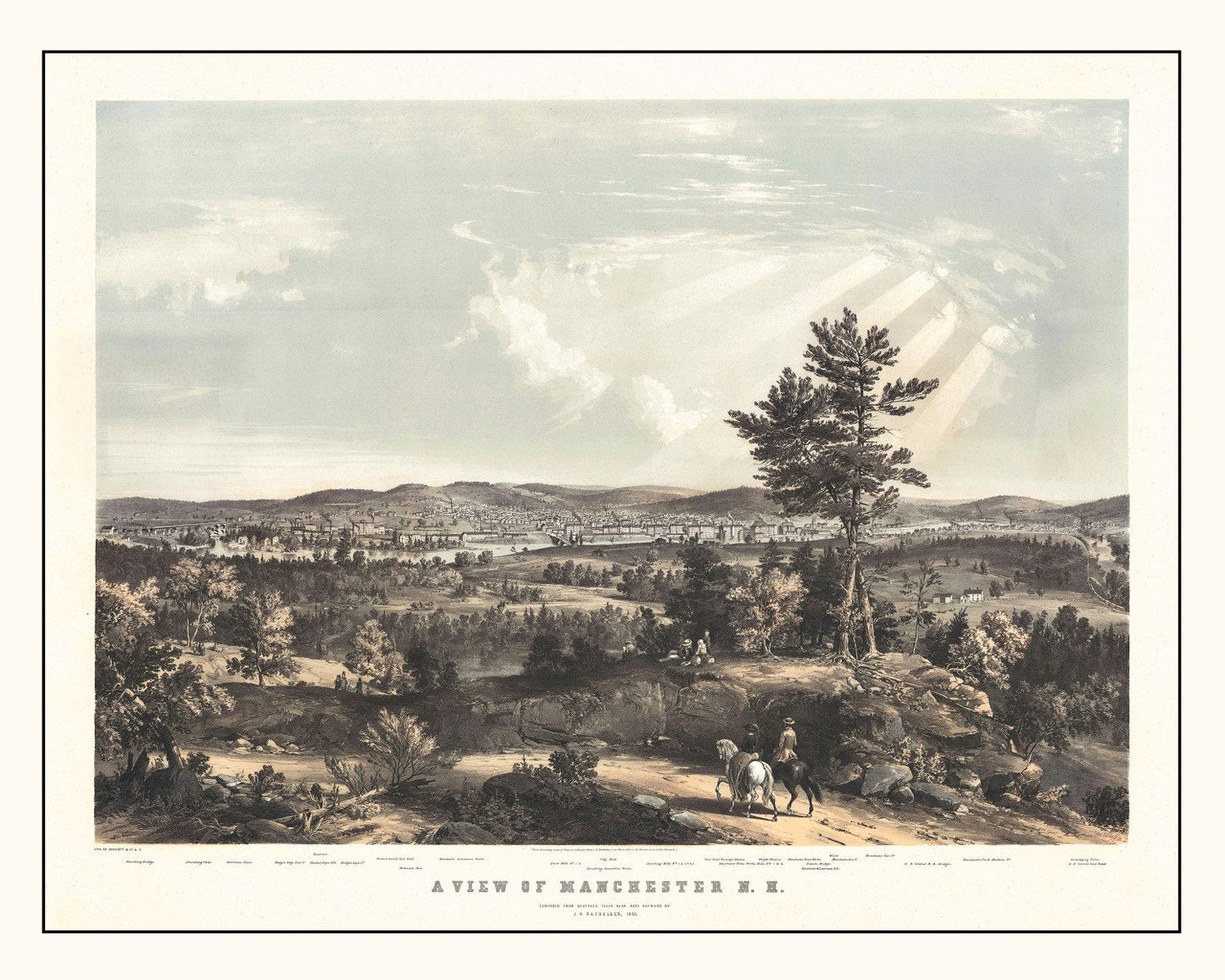 Vintage Map of Manchester, New Hampshire, 1855