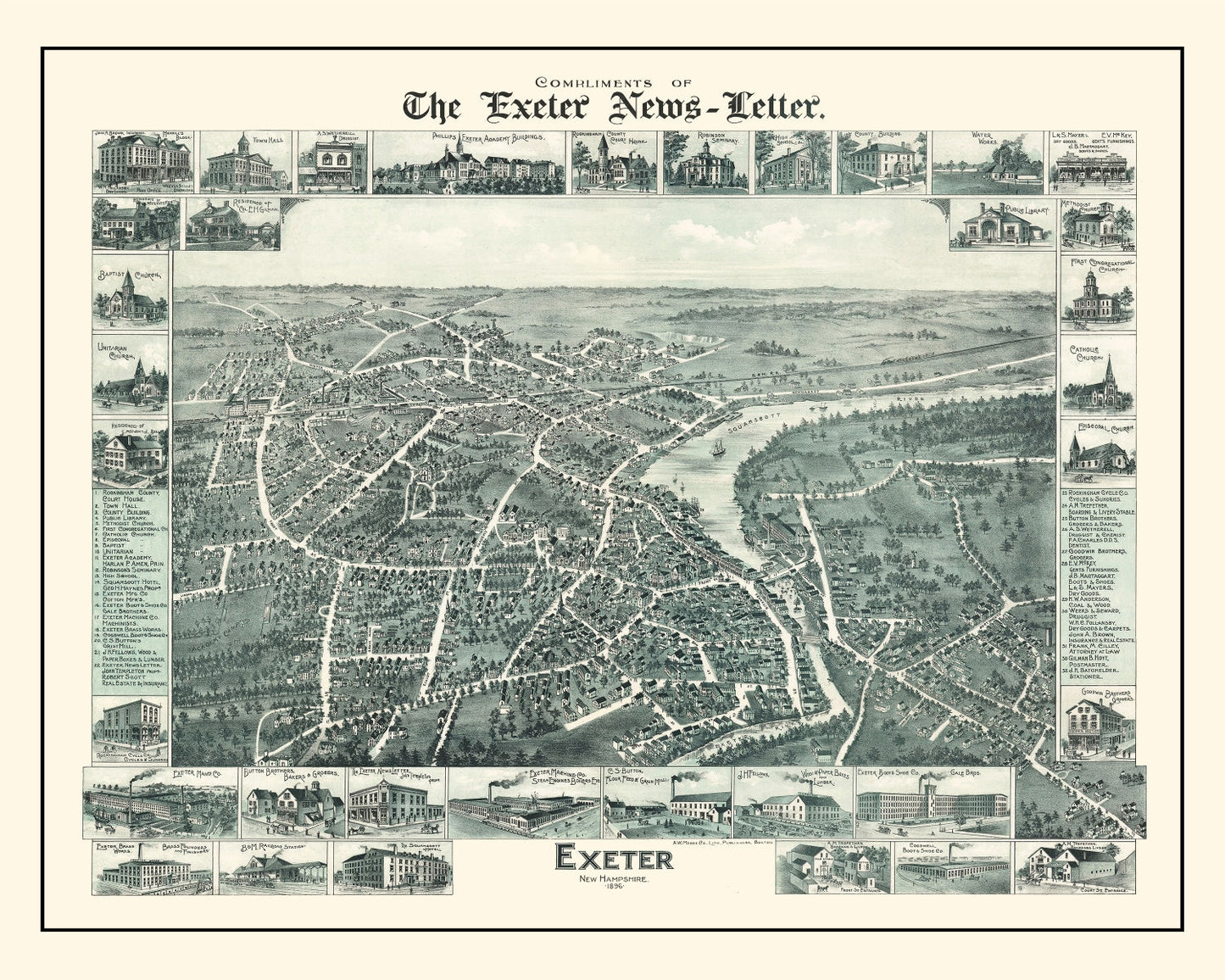 Vintage Map of Exeter, New Hampshire, 1896