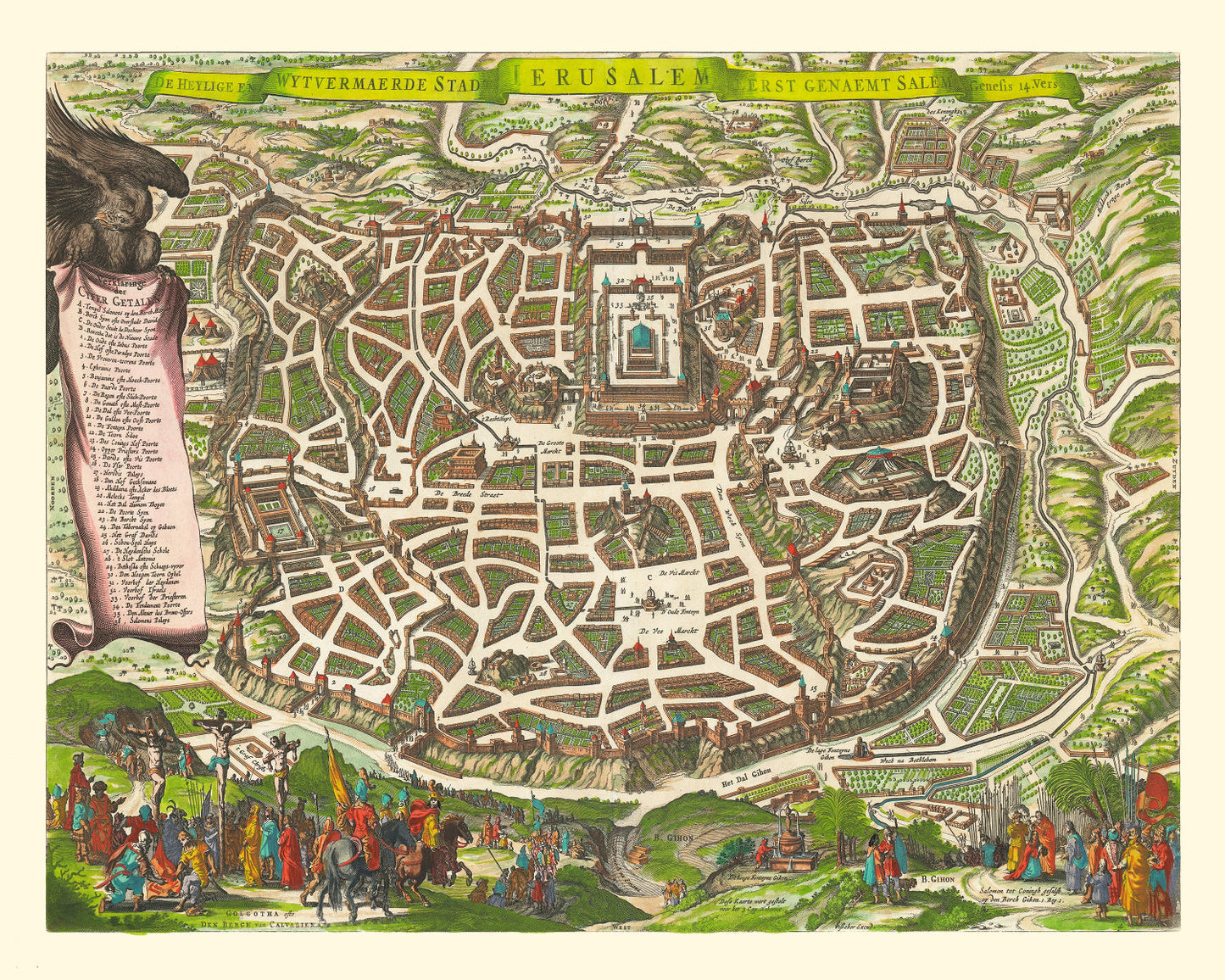 Vintage Map of Jerusalem, Israel, 1645