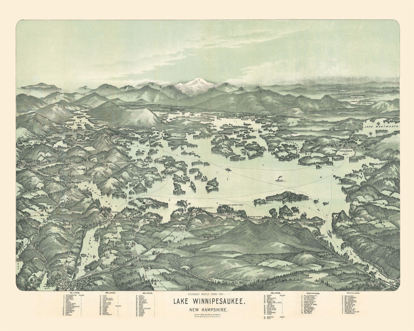 Vintage Map of Lake Winnipesaukee, New Hampshire, 1909