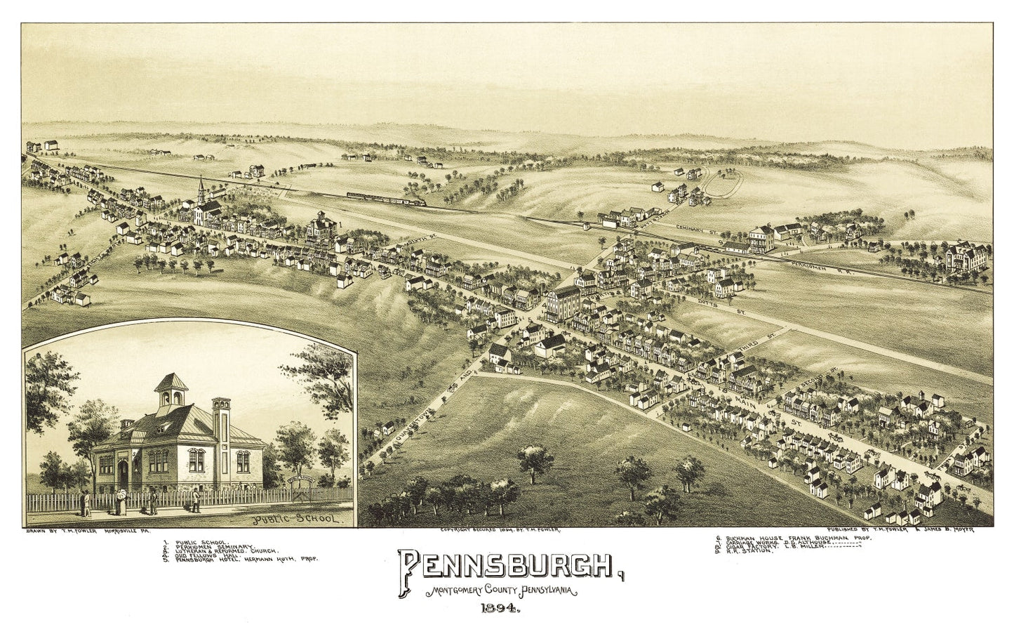 Vintage Map of Pennsburg, Pennsylvania, 1894